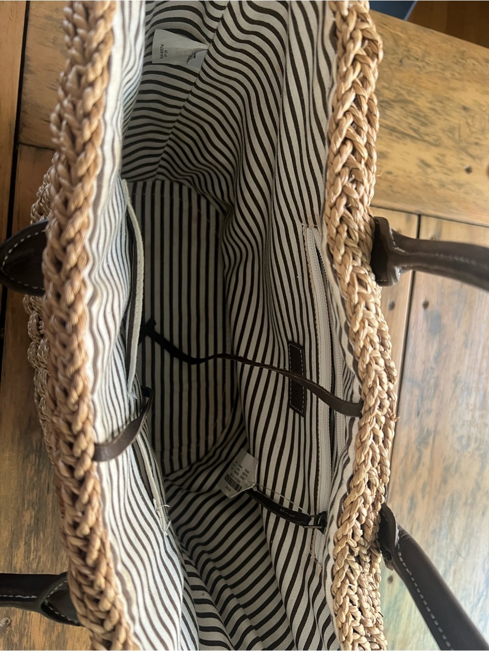 J. Crew Woven Straw Tote with Dark Brown Handles - Picture 5 of 7